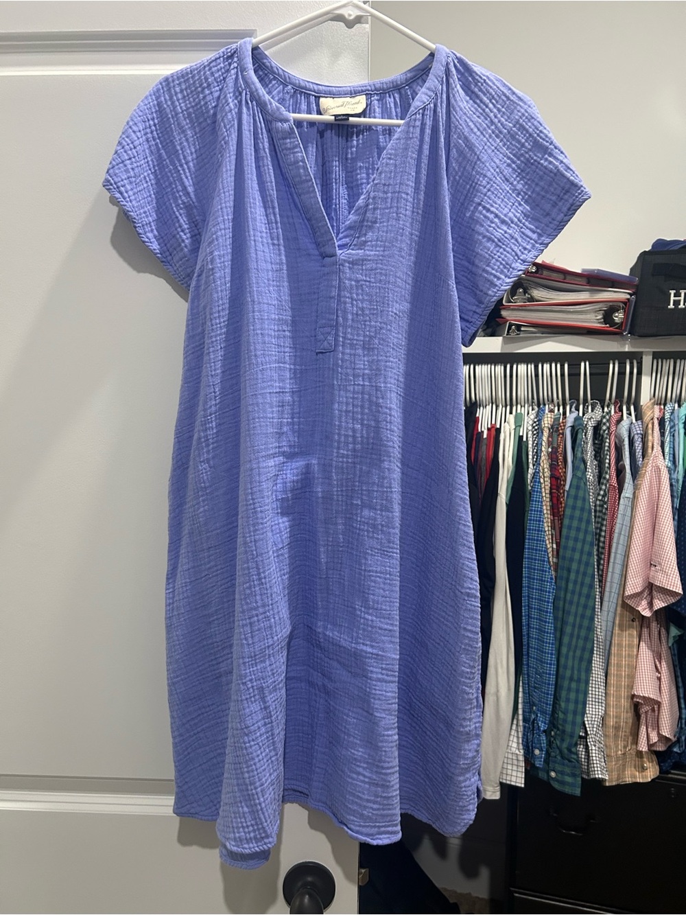 Women's Mini V-Neck Gauze Dress in Periwinkle Blue